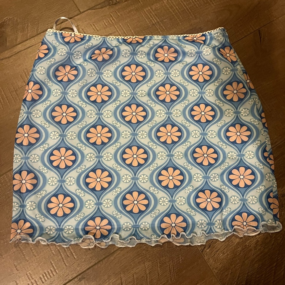 Cotton Candy Blue and Pink Floral Pencil Skirt